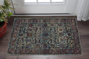 HomeRoots 10' Elegant Blue-Green Oriental Power Loom Area Rug - Durable, Stain-Resistant, Ideal for Homes 3' x 5' 510062