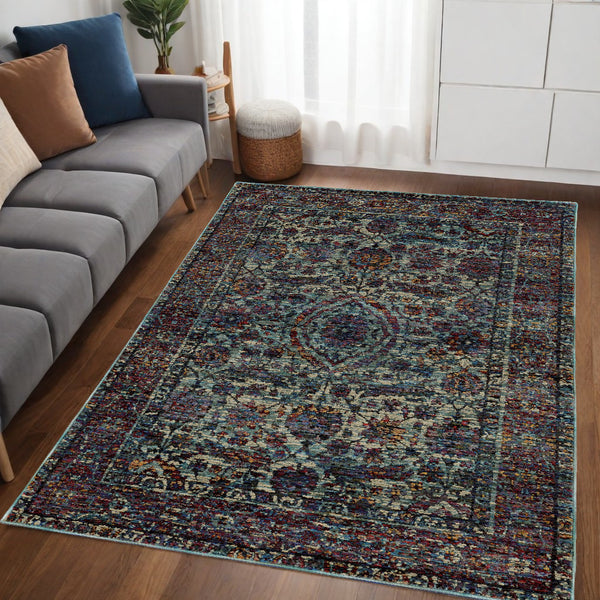 Homeroots 5' X 7' Blue And Purple Oriental Power Loom Area Rug  Other Material 510063