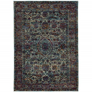 Homeroots 7' X 10' Blue And Purple Oriental Power Loom Area Rug  Other Material 510064