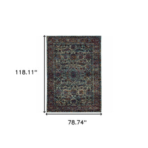 Homeroots 7' X 10' Blue And Purple Oriental Power Loom Area Rug  Other Material 510064