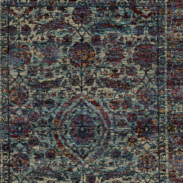 Homeroots 7' X 10' Blue And Purple Oriental Power Loom Area Rug  Other Material 510064