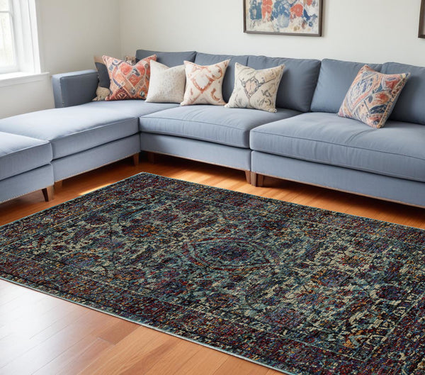 Homeroots 7' X 10' Blue And Purple Oriental Power Loom Area Rug  Other Material 510064