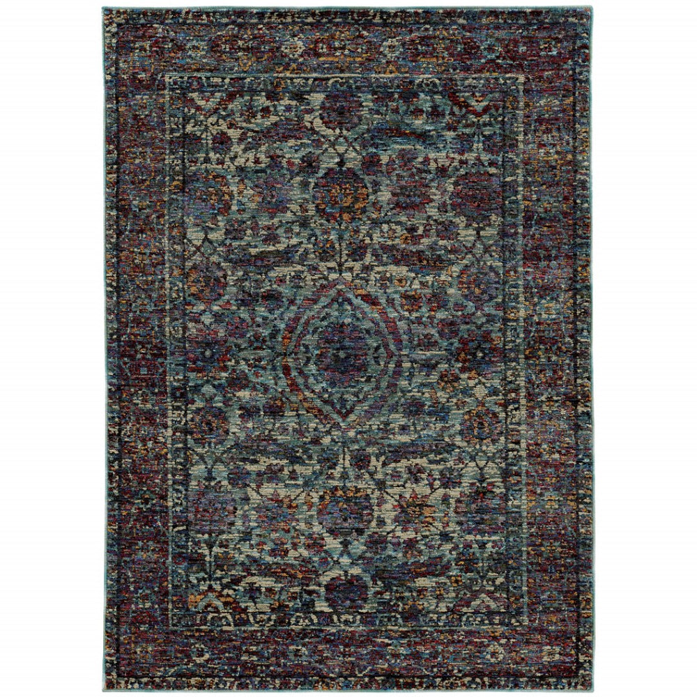 HomeRoots 10' Elegant Blue-Green Oriental Power Loom Area Rug - Durable, Stain-Resistant, Ideal for Homes 9' X 12' 510066