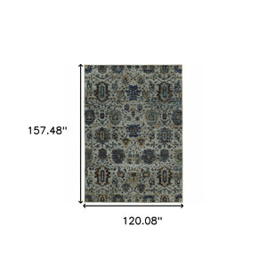 Homeroots 10' X 13' Blue Green Oriental Power Loom Area Rug  Other Material 510067