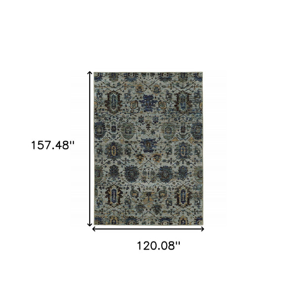 Homeroots 10' X 13' Blue Green Oriental Power Loom Area Rug  Other Material 510067
