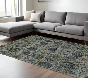 HomeRoots 10' Blue-Green Oriental Area Rug - Durable, Stain-Resistant Design for Timeless Home Elegance 10' X 13' Rectangle 510067