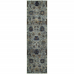 Homeroots 8' Runner Blue Green Oriental Power Loom Runner Rug  Other Material 510069