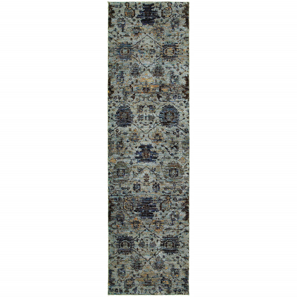 Homeroots 8' Runner Blue Green Oriental Power Loom Runner Rug  Other Material 510069