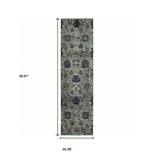 Homeroots 8' Runner Blue Green Oriental Power Loom Runner Rug  Other Material 510069