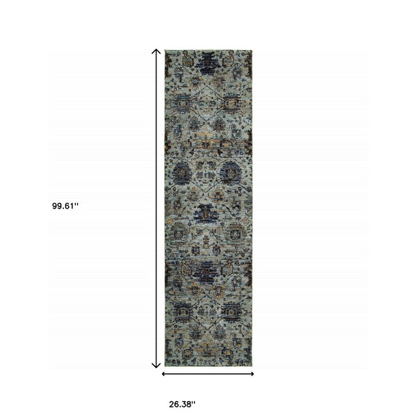 Homeroots 8' Runner Blue Green Oriental Power Loom Runner Rug  Other Material 510069