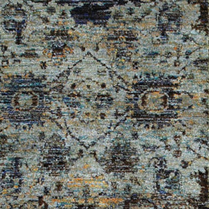 Homeroots 8' Runner Blue Green Oriental Power Loom Runner Rug  Other Material 510069