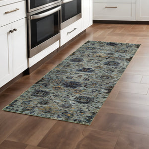 HomeRoots 10' Blue-Green Oriental Area Rug - Durable, Stain-Resistant Design for Timeless Home Elegance 2'3" x 8' 510069