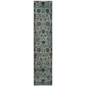 Homeroots 12' Runner Blue And Navy Oriental Power Loom Runner Rug  Other Material 510070