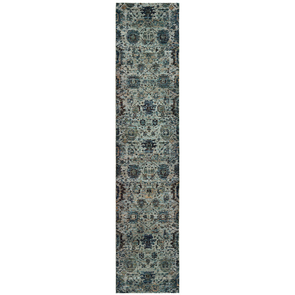 Homeroots 12' Runner Blue And Navy Oriental Power Loom Runner Rug  Other Material 510070