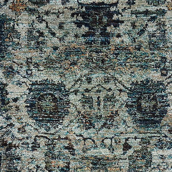 Homeroots 12' Runner Blue And Navy Oriental Power Loom Runner Rug  Other Material 510070