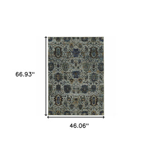 Homeroots 3' X 5' Blue Green Oriental Power Loom Area Rug  Other Material 510071
