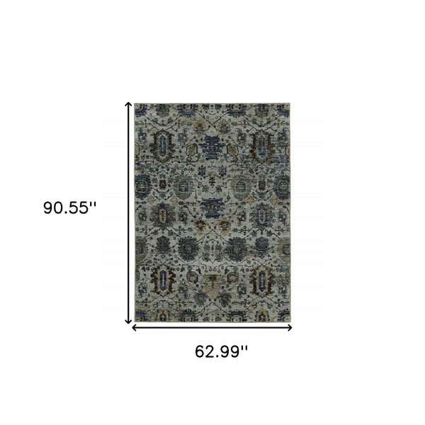 Homeroots 5' X 7' Blue Green Oriental Power Loom Area Rug  Other Material 510072
