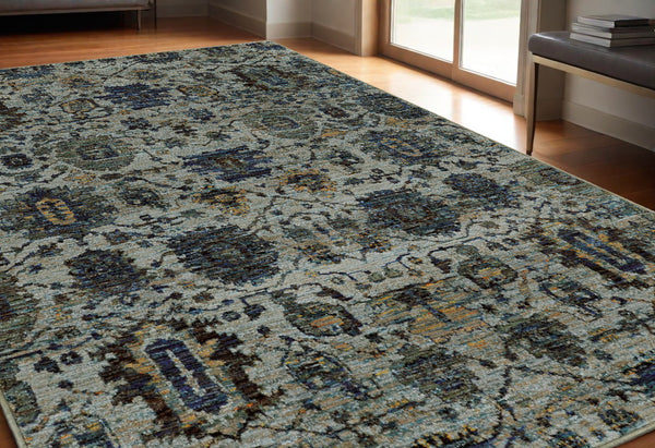 Homeroots 5' X 7' Blue Green Oriental Power Loom Area Rug  Other Material 510072
