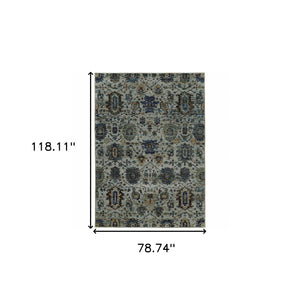 Homeroots 7' X 10' Blue Green Oriental Power Loom Area Rug  Other Material 510073
