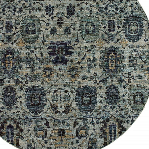 HomeRoots 10' Blue-Green Oriental Area Rug - Durable, Stain-Resistant Design for Timeless Home Elegance 8' Round Round 510074