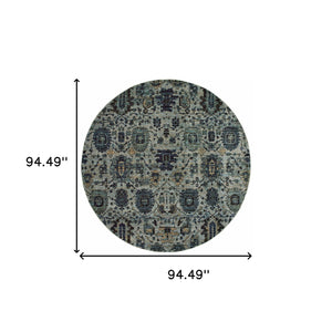 Homeroots 8' Blue Green Round Oriental Power Loom Area Rug  Other Material 510074