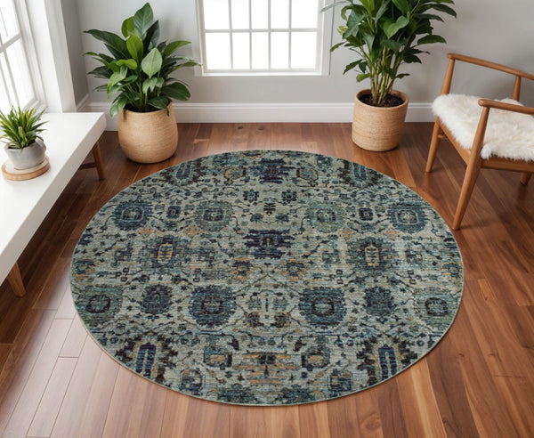 HomeRoots 10' Blue-Green Oriental Area Rug - Durable, Stain-Resistant Design for Timeless Home Elegance 8' Round Round 510074