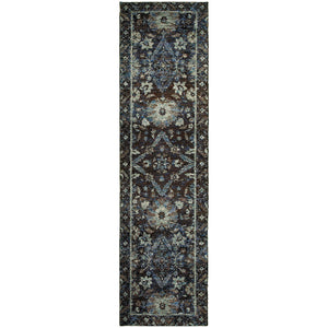 Homeroots 8' Runner Navy Blue Oriental Power Loom Runner Rug  Other Material 510078