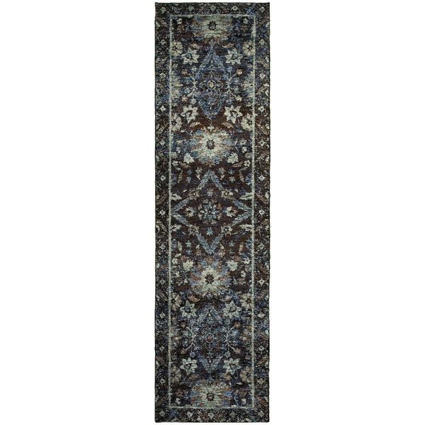 Homeroots 8' Runner Navy Blue Oriental Power Loom Runner Rug  Other Material 510078