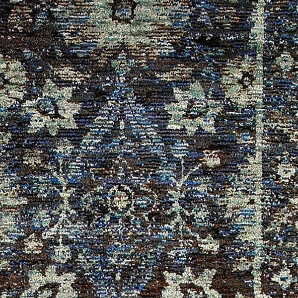 Homeroots 8' Runner Navy Blue Oriental Power Loom Runner Rug  Other Material 510078