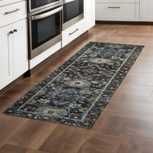 HomeRoots 8' Navy Blue Oriental Runner Rug – Elegant Design, Stain-Resistant Durability for High-Traffic Areas 2'3" x 8' 510078