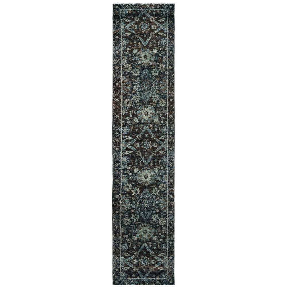 HomeRoots 8' Navy Blue Oriental Runner Rug – Elegant Design, Stain-Resistant Durability for High-Traffic Areas 2'6" x 12' 510079