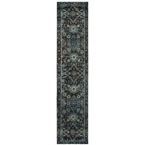 Homeroots 12' Runner Navy And Blue Oriental Power Loom Runner Rug  Other Material 510079