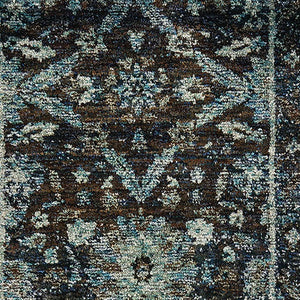 Homeroots 12' Runner Navy And Blue Oriental Power Loom Runner Rug  Other Material 510079
