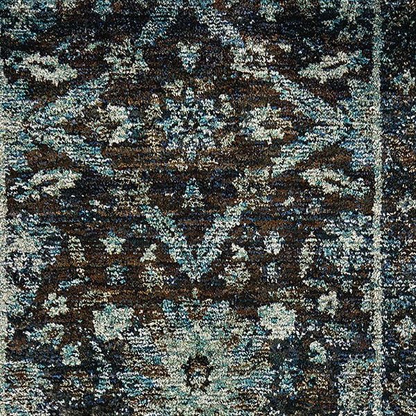 Homeroots 12' Runner Navy And Blue Oriental Power Loom Runner Rug  Other Material 510079