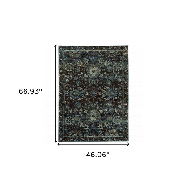 Homeroots 3' X 5' Navy Blue Oriental Power Loom Area Rug  Other Material 510080
