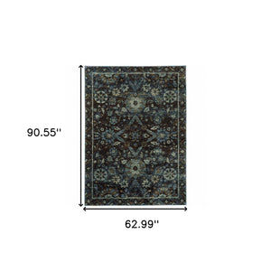 Homeroots 5' X 7' Navy Blue Oriental Power Loom Area Rug  Other Material 510081