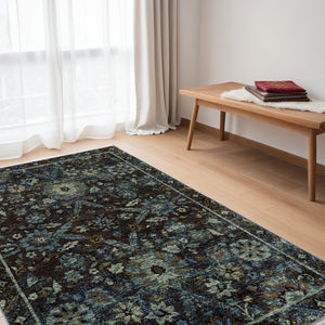 Homeroots 5' X 7' Navy Blue Oriental Power Loom Area Rug  Other Material 510081