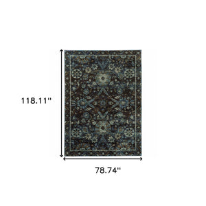 Homeroots 7' X 10' Navy Blue Oriental Power Loom Area Rug  Other Material 510082