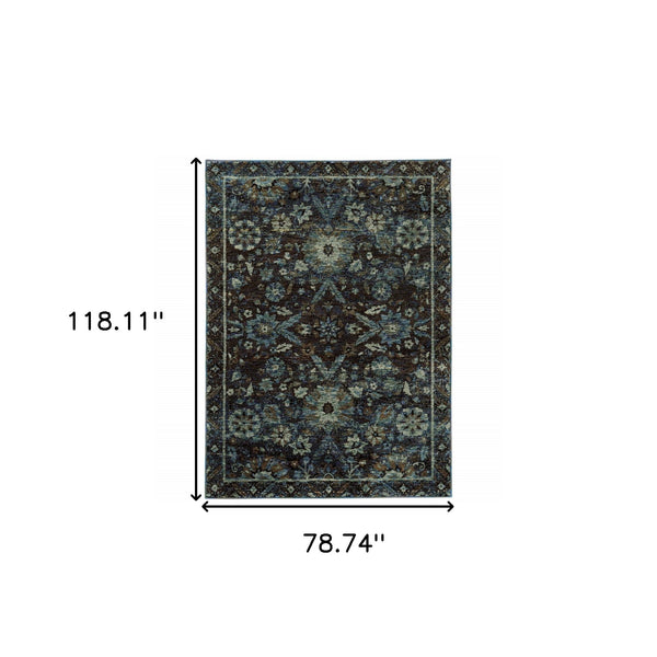 Homeroots 7' X 10' Navy Blue Oriental Power Loom Area Rug  Other Material 510082