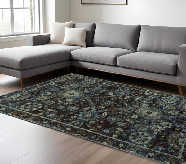 HomeRoots 8' Navy Blue Oriental Runner Rug – Elegant Design, Stain-Resistant Durability for High-Traffic Areas 7' X 10' 510082