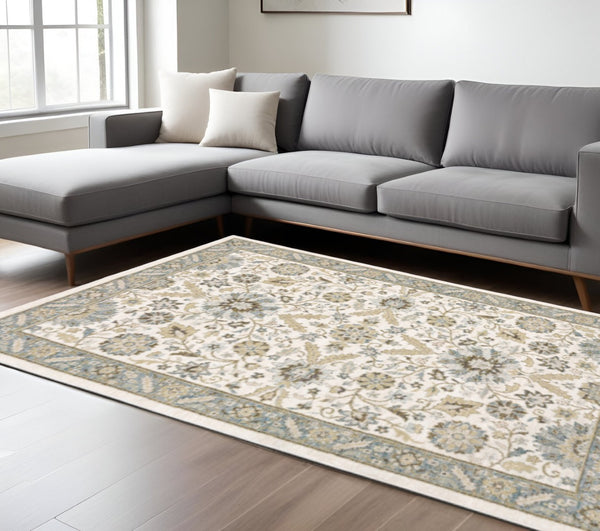 HomeRoots 10' Elegant Gray and Ivory Oriental Power Loom Area Rug - Durable, Stain-Resistant, Timeless Design 10' X 13' 510083