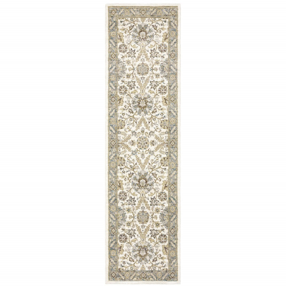 HomeRoots 10' Elegant Gray and Ivory Oriental Power Loom Area Rug - Durable, Stain-Resistant, Timeless Design 2'3" x 8' 510085