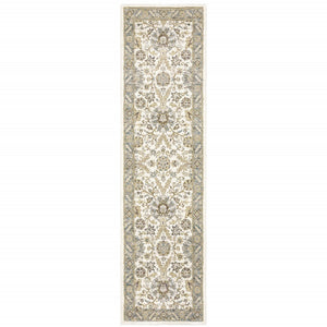 HomeRoots 10' Elegant Gray and Ivory Oriental Power Loom Area Rug - Durable, Stain-Resistant, Timeless Design 2'3" x 8' 510085