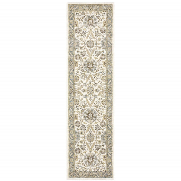HomeRoots 10' Elegant Gray and Ivory Oriental Power Loom Area Rug - Durable, Stain-Resistant, Timeless Design 2'3" x 8' 510085