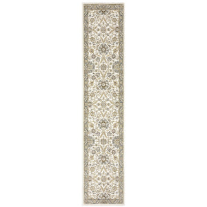 HomeRoots 10' Elegant Gray and Ivory Oriental Power Loom Area Rug - Durable, Stain-Resistant, Timeless Design 2'6" x 12' 510086