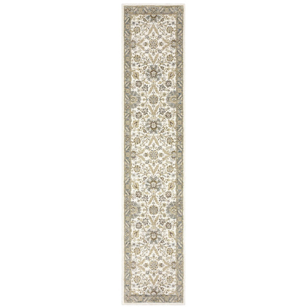 HomeRoots 10' Elegant Gray and Ivory Oriental Power Loom Area Rug - Durable, Stain-Resistant, Timeless Design 2'6" x 12' 510086