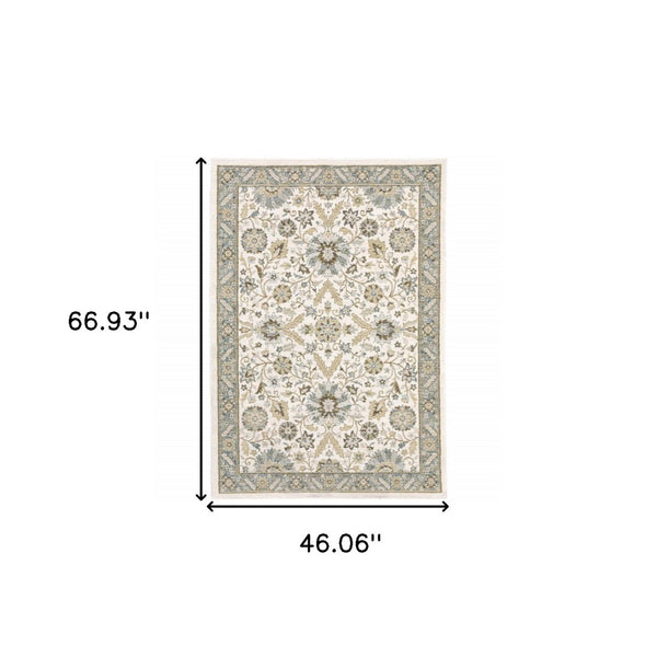 HomeRoots 10' Elegant Gray and Ivory Oriental Power Loom Area Rug - Durable, Stain-Resistant, Timeless Design 3' X 5' 510087