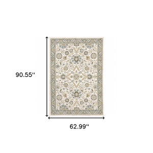 HomeRoots 10' Elegant Gray and Ivory Oriental Power Loom Area Rug - Durable, Stain-Resistant, Timeless Design 5' X 7' 510088