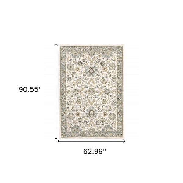 HomeRoots 10' Elegant Gray and Ivory Oriental Power Loom Area Rug - Durable, Stain-Resistant, Timeless Design 5' X 7' 510088