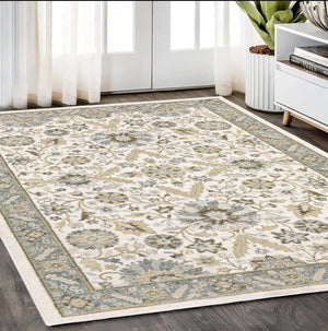 HomeRoots 10' Elegant Gray and Ivory Oriental Power Loom Area Rug - Durable, Stain-Resistant, Timeless Design 5' X 7' 510088